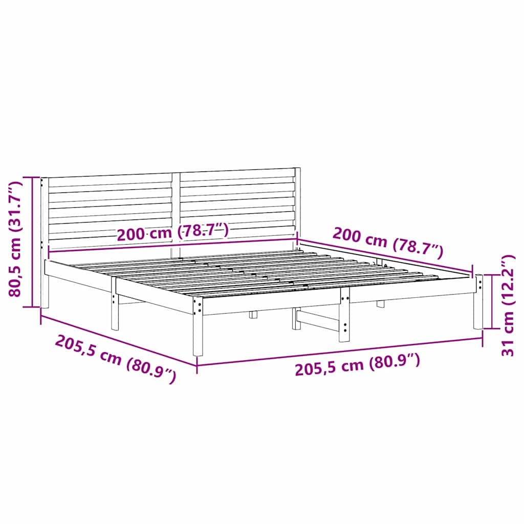 vidaXL Σκελετός Κρεβατιού Καφέ 200 x 200 cm Μασίφ ξύλο πεύκου
