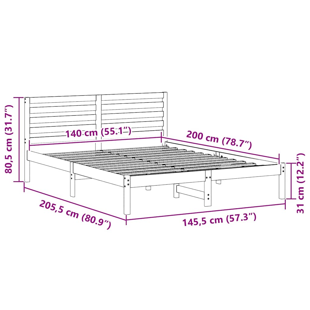 vidaXL Σκελετός Κρεβατιού Λευκό 140 x 200 cm Μασίφ ξύλο πεύκου