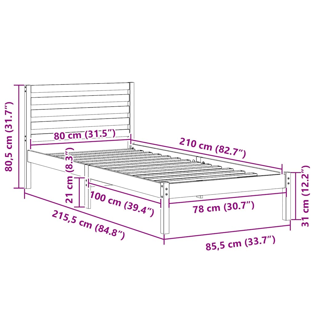 vidaXL Σκελετός Κρεβατιού Κερωτό καφέ 80 x 210 cm Στερεά ξυλεία πεύκου