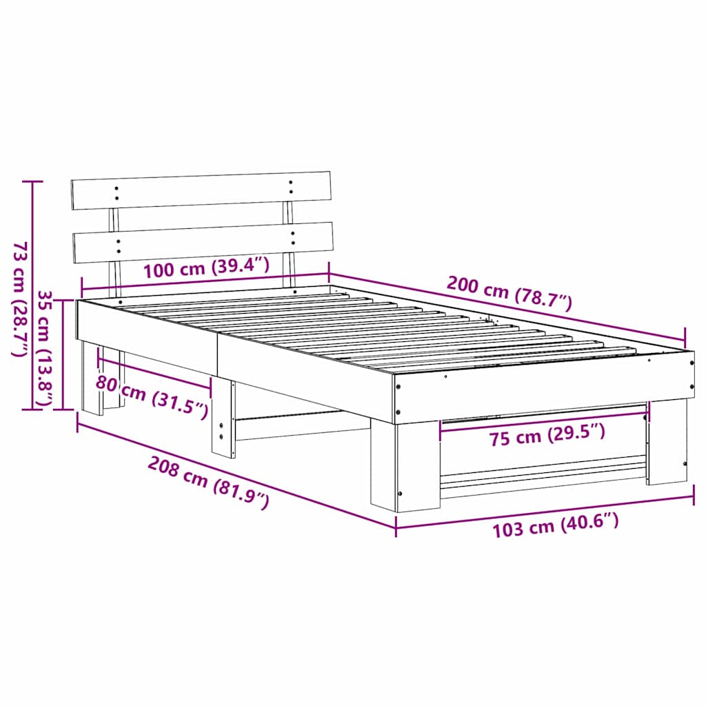vidaXL Σκελετός Κρεβατιού Λευκό 100 x 200 cm Στερεά ξυλεία πεύκου