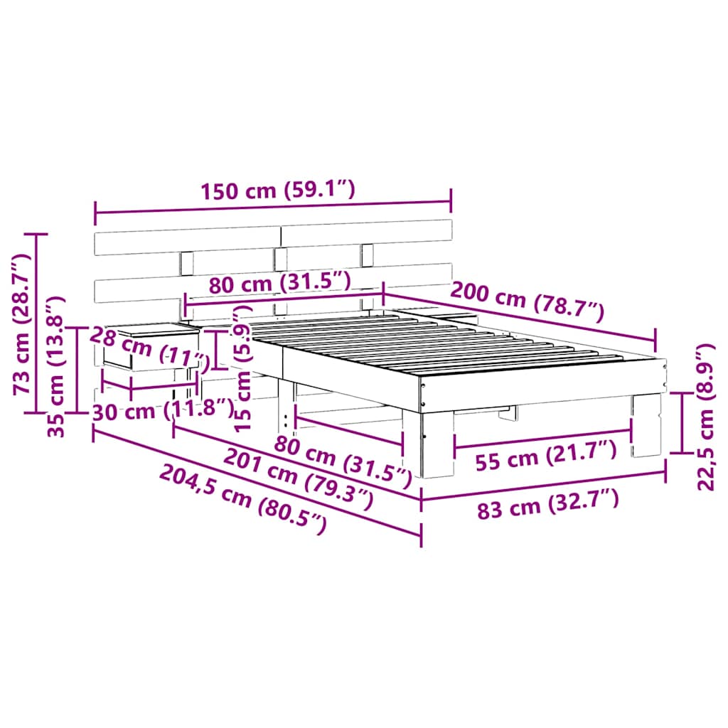 vidaXL Σκελετός Κρεβατιού Κερωτό καφέ 80 x 200 cm Στερεά ξυλεία πεύκου