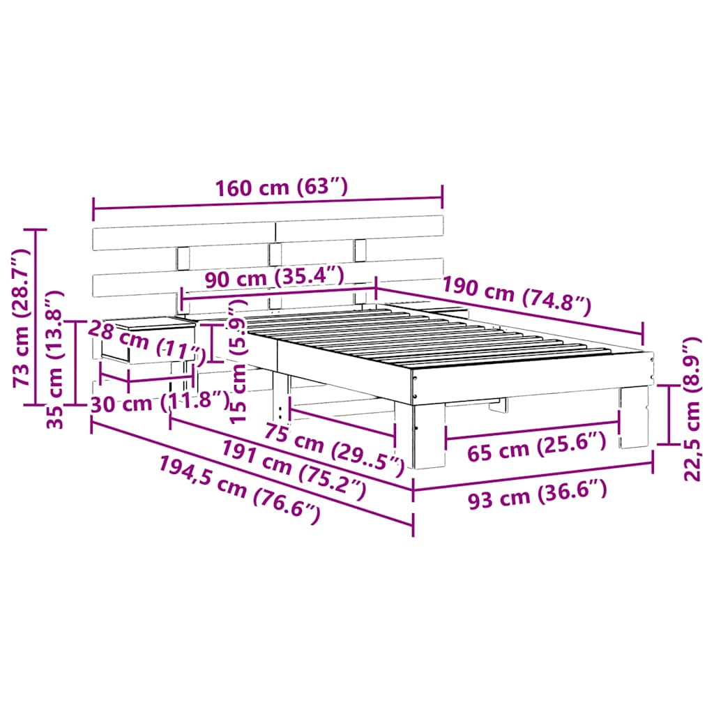 vidaXL Σκελετός Κρεβατιού Κερωτό καφέ 90 x 190 cm Στερεά ξυλεία πεύκου