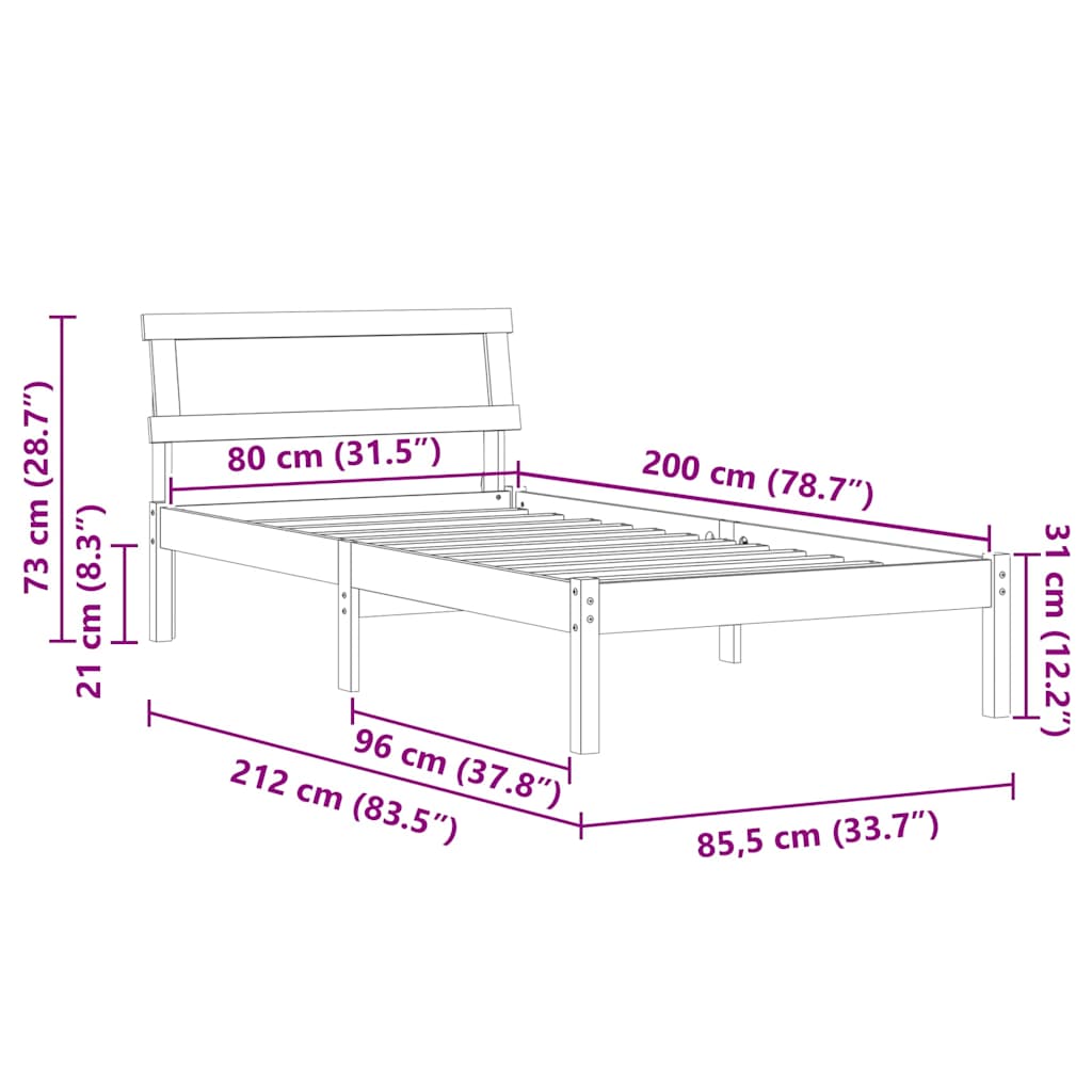 vidaXL Σκελετός Κρεβατιού Κερωτό καφέ 80 x 200 cm Στερεά ξυλεία πεύκου