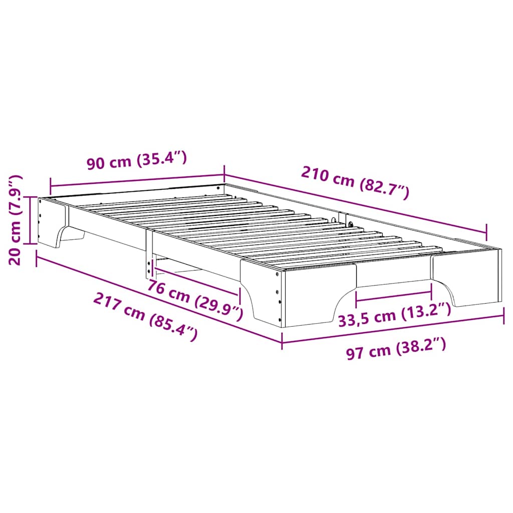 vidaXL Σκελετός Κρεβατιού Καφέ 90 x 210 cm Στερεά ξυλεία πεύκου