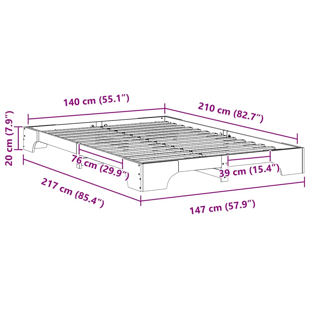 vidaXL Σκελετός Κρεβατιού Καφέ 140 x 210 cm Στερεά ξυλεία πεύκου