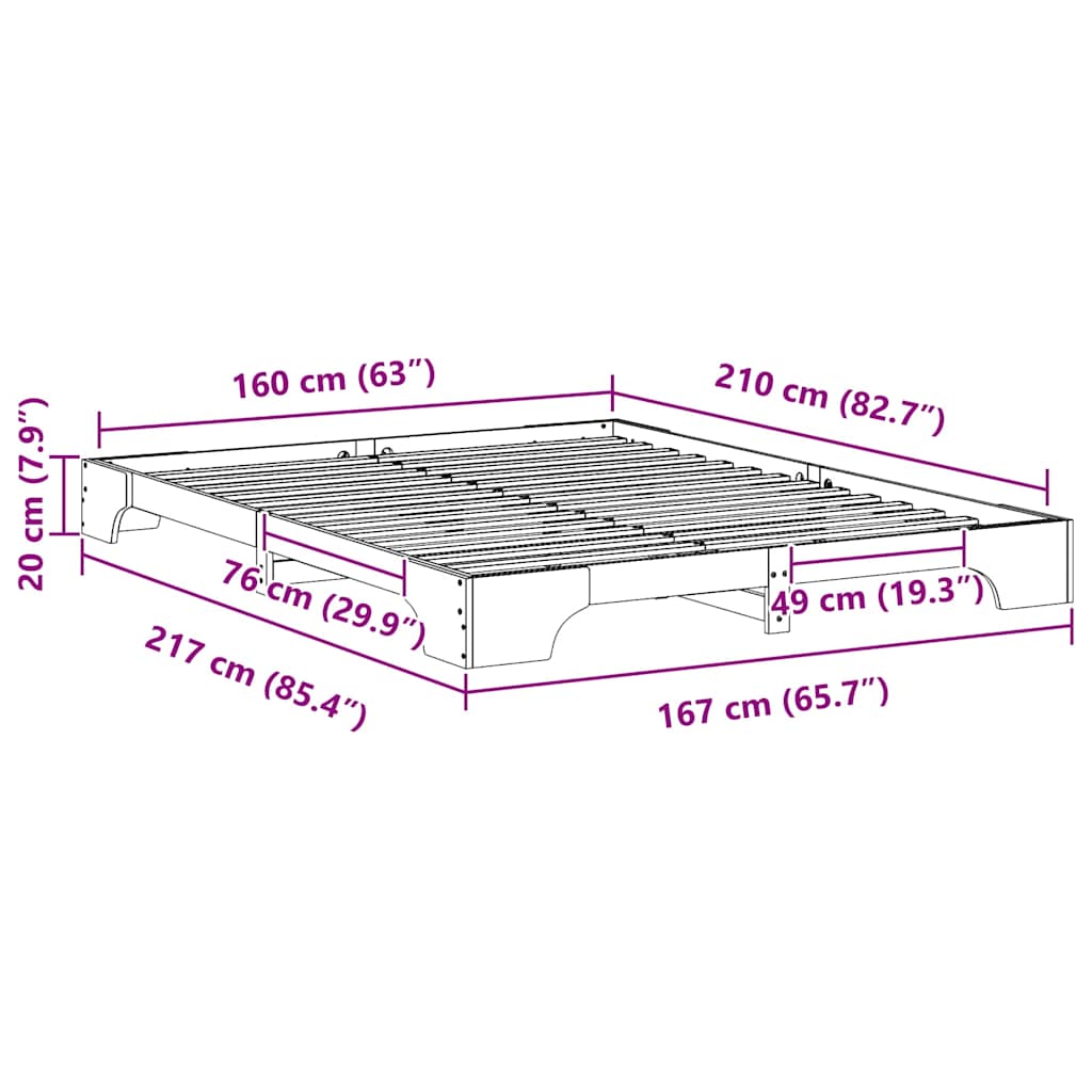 vidaXL Σκελετός Κρεβατιού Λευκό 160 x 210 cm Στερεά ξυλεία πεύκου
