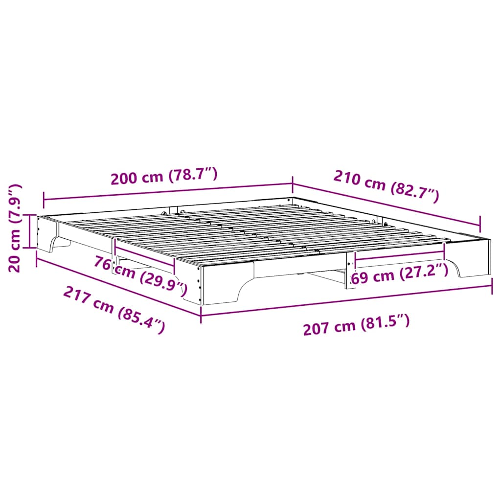 vidaXL Σκελετός Κρεβατιού Καφέ 200 x 210 cm Στερεά ξυλεία πεύκου