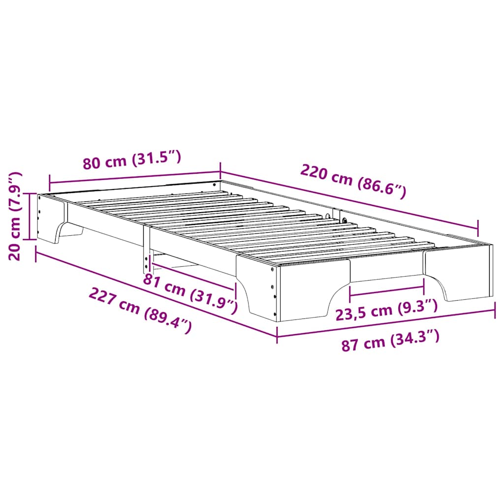 vidaXL Σκελετός Κρεβατιού Λευκό 80 x 220 cm Στερεά ξυλεία πεύκου