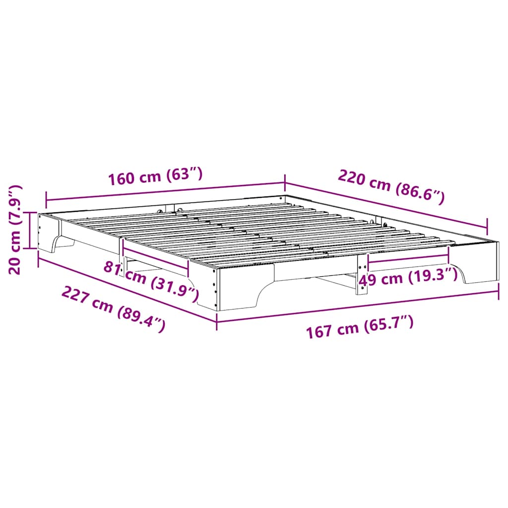 vidaXL Σκελετός Κρεβατιού Καφέ 160 x 220 cm Στερεά ξυλεία πεύκου