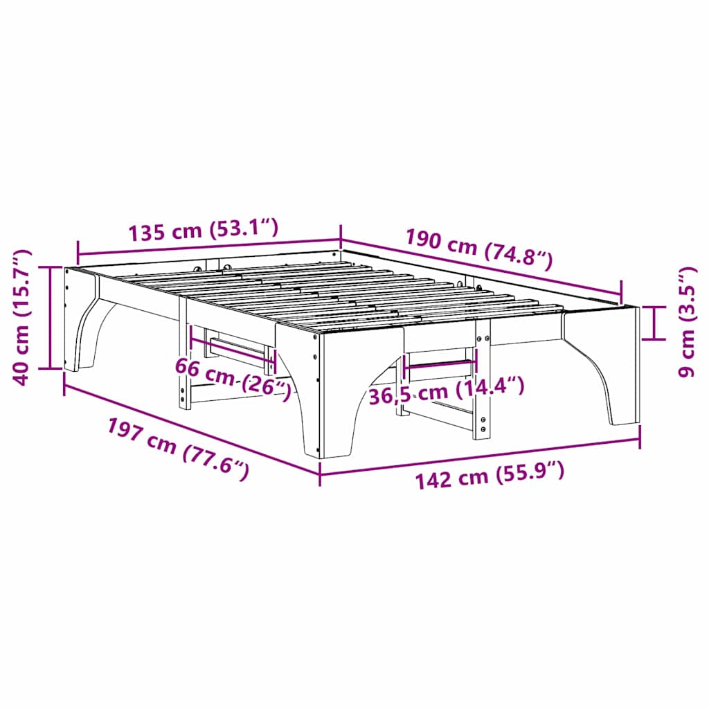vidaXL Κρεβάτι δαπέδου με αποθήκευση Καφέ 135 x 190 cm Ξύλο πεύκου