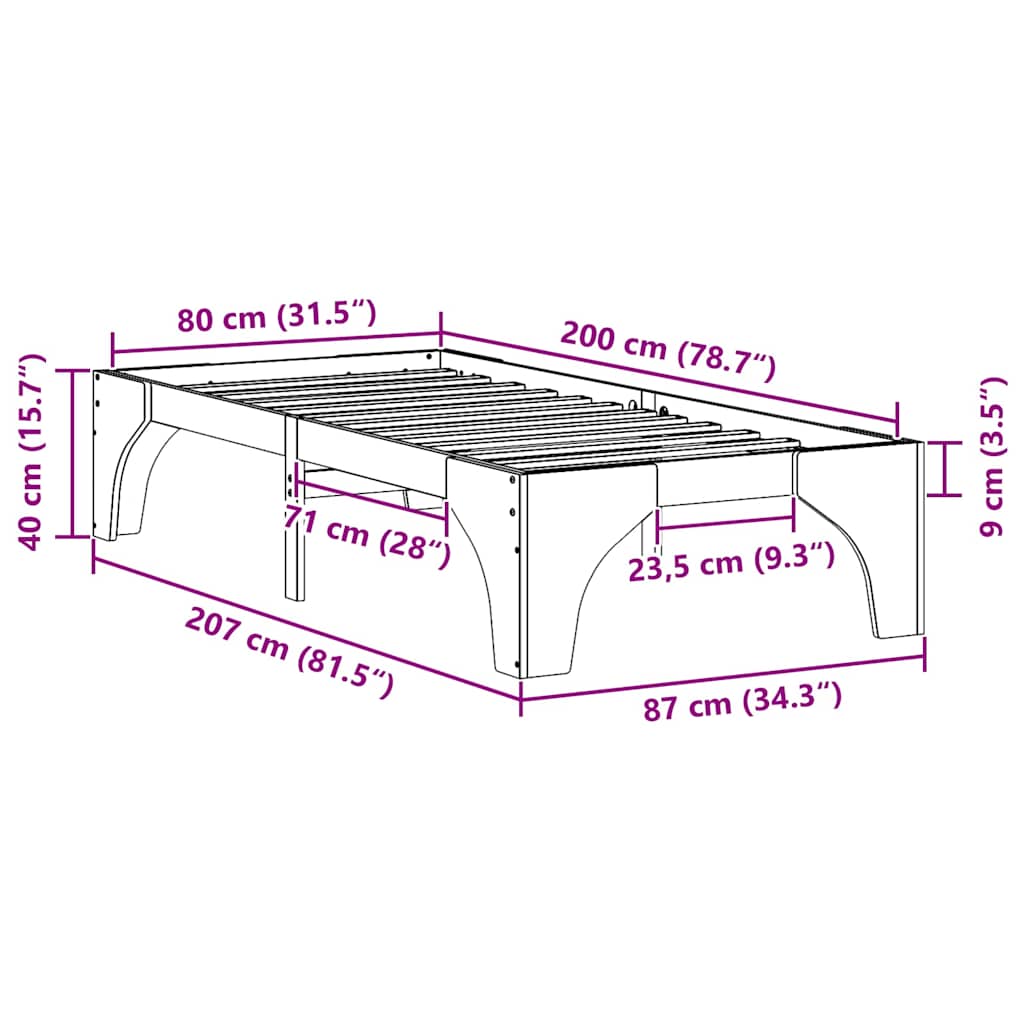 vidaXL Σκελετός Κρεβατιού Καφέ 80 x 200 cm Στερεά ξυλεία πεύκου
