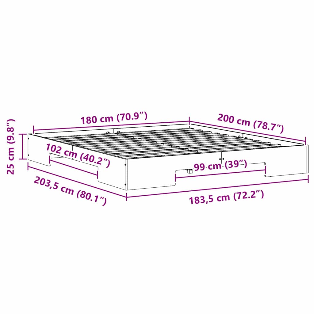 vidaXL Κρεβάτι δαπέδου Καφέ 180 x 200 cm Μασίφ ξύλο πεύκου