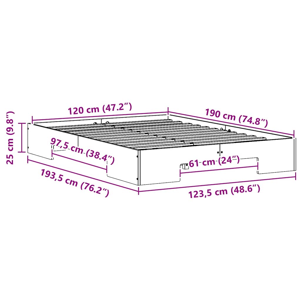 vidaXL Κρεβάτι δαπέδου Καφέ 120 x 190 cm Μασίφ ξύλο πεύκου