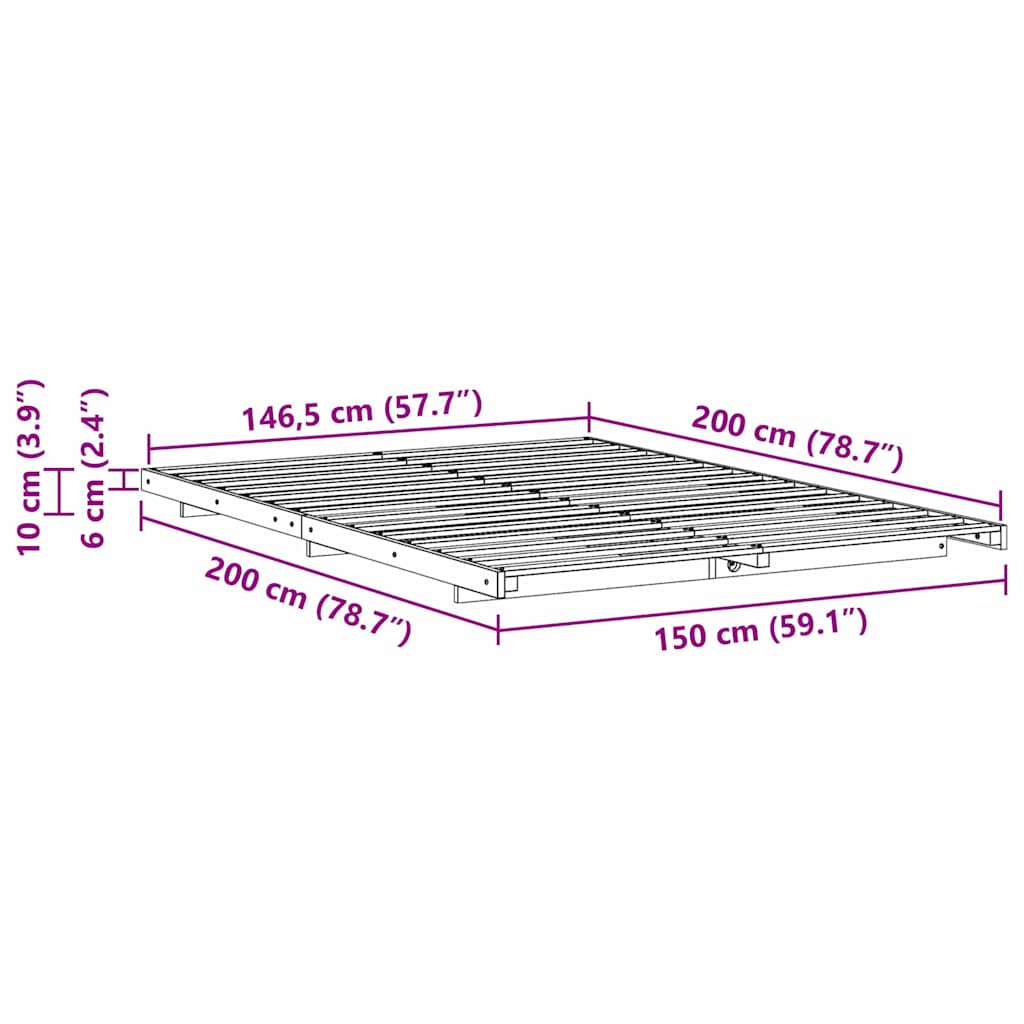 vidaXL Κρεβάτι δαπέδου Καφέ 150 x 200 cm Μασίφ ξύλο πεύκου