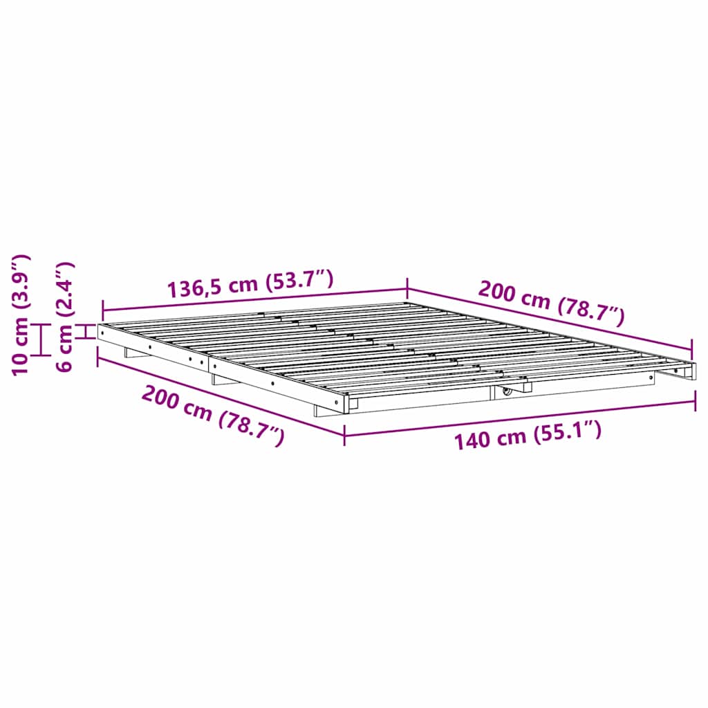 vidaXL Κρεβάτι δαπέδου Καφέ κεριού 140 x 200 cm Μασίφ ξύλο πεύκου