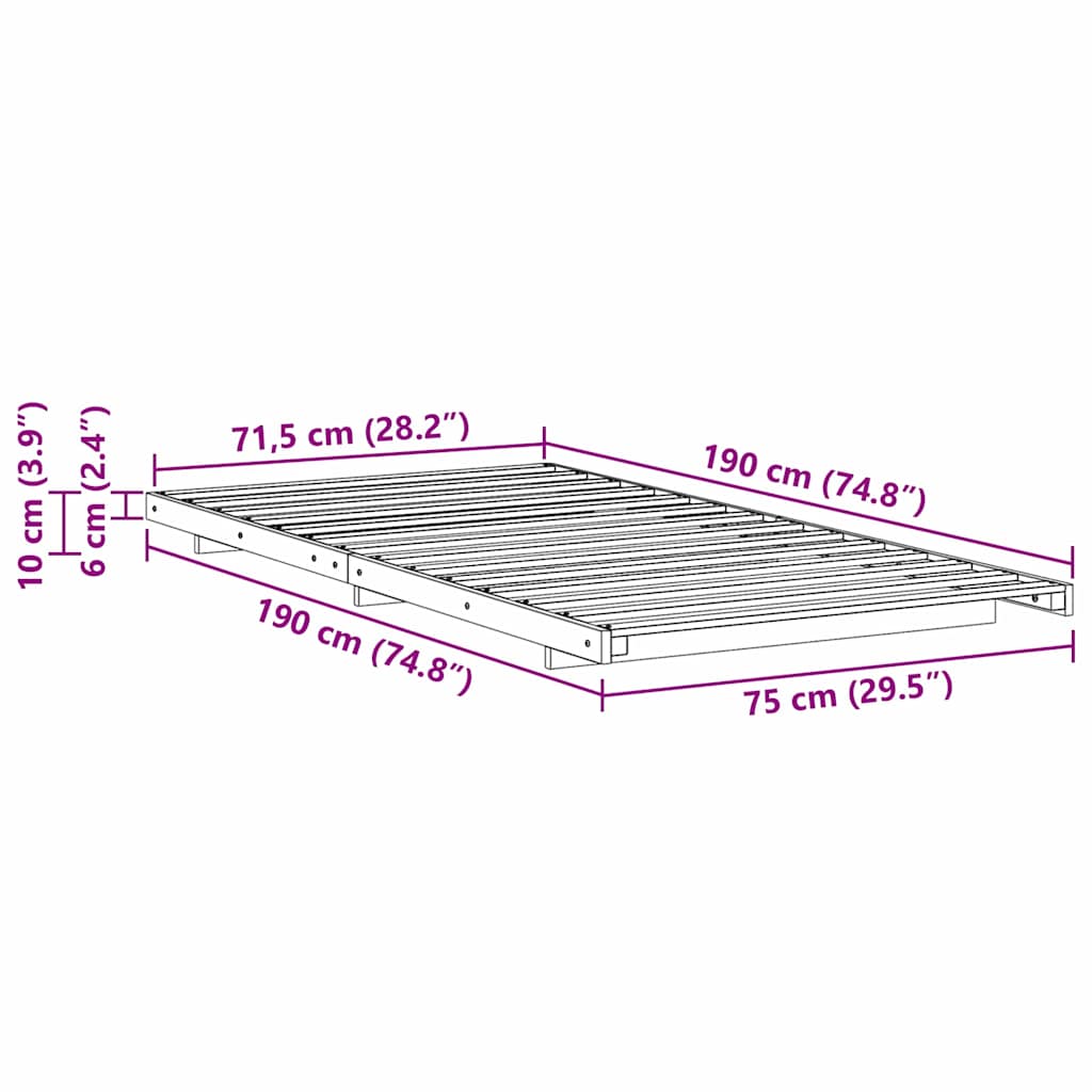 vidaXL Σκελετός Κρεβατιού Καφέ 75 x 190 cm Στερεά ξυλεία πεύκου