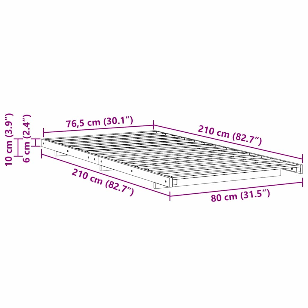 vidaXL Σκελετός Κρεβατιού Κερωτό καφέ 80 x 210 cm Στερεά ξυλεία πεύκου
