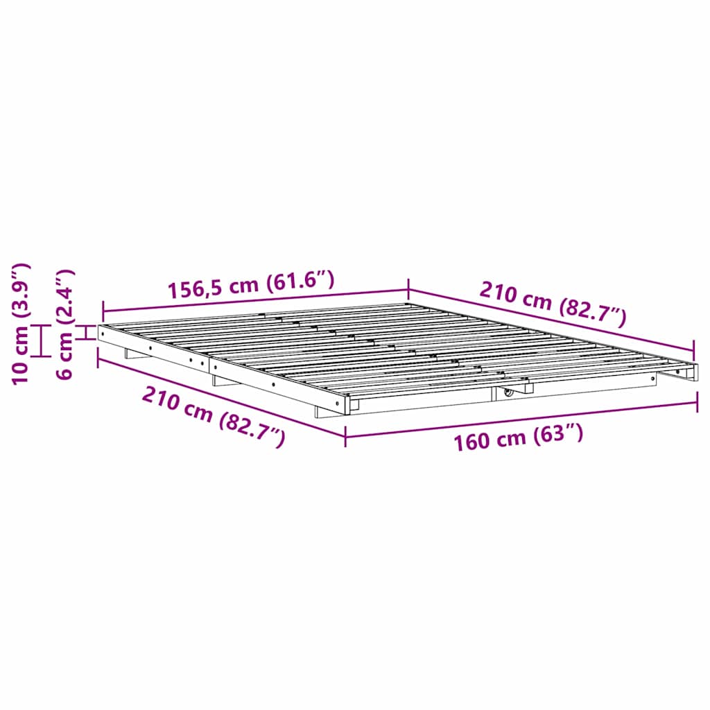 vidaXL Κρεβάτι δαπέδου Καφέ κεριού 160 x 210 cm Μασίφ ξύλο πεύκου