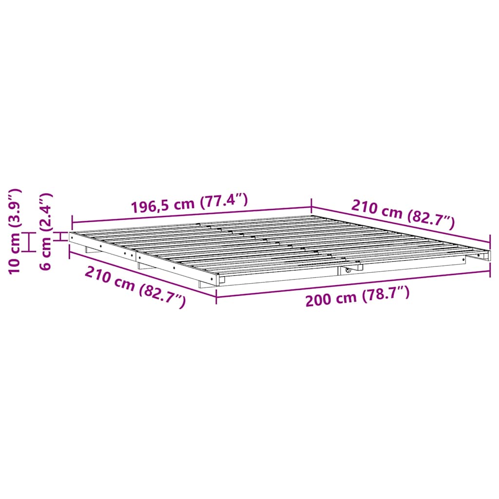 vidaXL Σκελετός Κρεβατιού Καφέ 200 x 210 cm Στερεά ξυλεία πεύκου