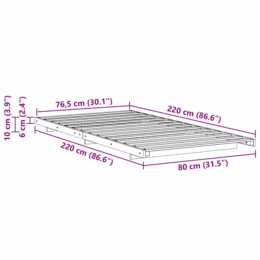 vidaXL Σκελετός Κρεβατιού Κερωτό καφέ 80 x 220 cm Στερεά ξυλεία πεύκου