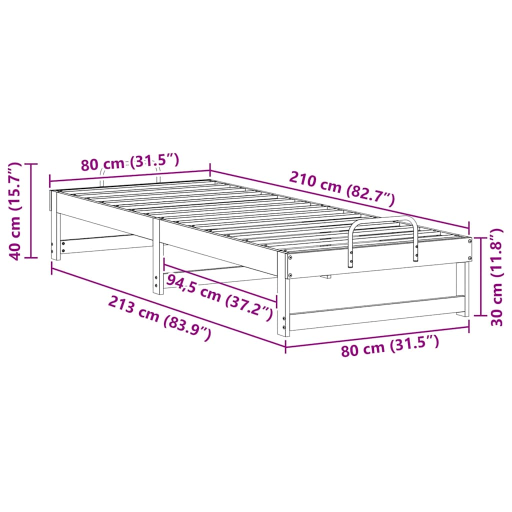 vidaXL Σκελετός Κρεβατιού Καφέ 80 x 210 cm Στερεά ξυλεία πεύκου