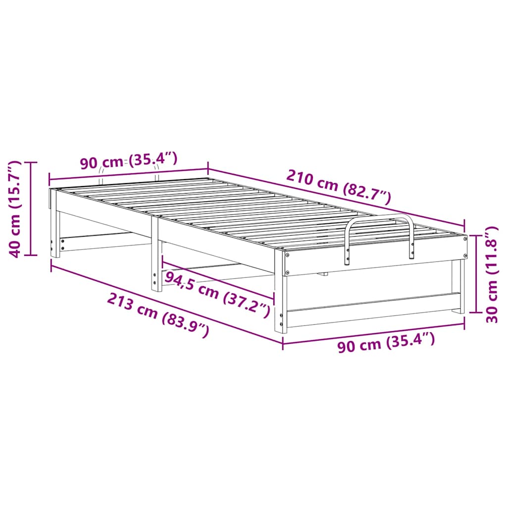 vidaXL Σκελετός Κρεβατιού Καφέ 90 x 210 cm Στερεά ξυλεία πεύκου