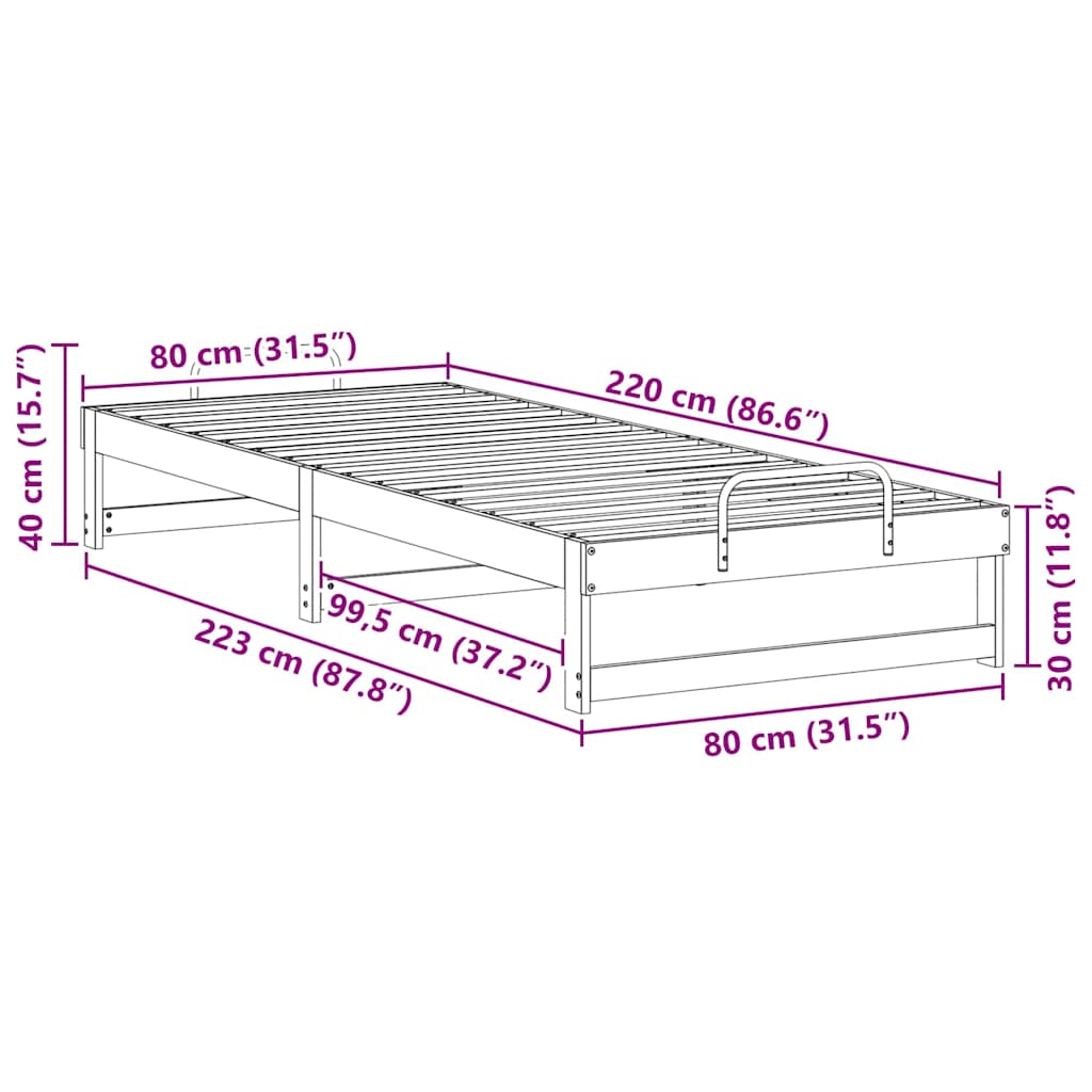 vidaXL Σκελετός Κρεβατιού Λευκό 80 x 220 cm Στερεά ξυλεία πεύκου