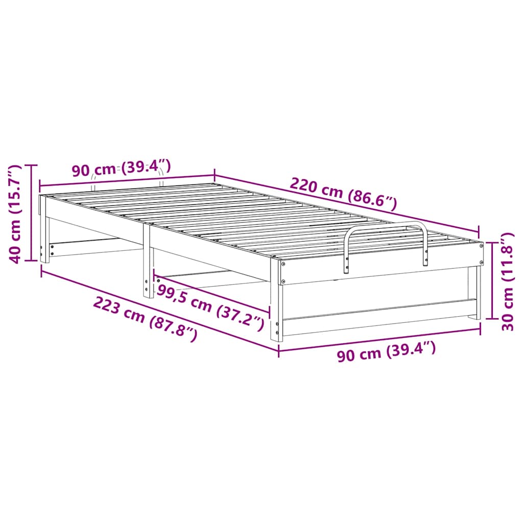 vidaXL Σκελετός Κρεβατιού Λευκό 90 x 220 cm Στερεά ξυλεία πεύκου