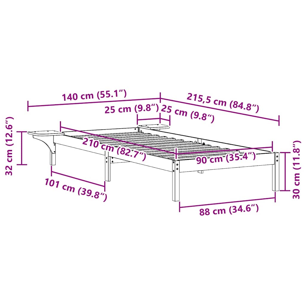 vidaXL Κρεβατοκάμαρα με Πλαϊνά Τραπέζια Φυσικό 90 x 210 cm
