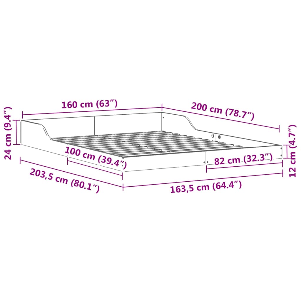vidaXL Σκελετός Κρεβατιού Λευκό 160 x 200 cm Στερεά ξυλεία πεύκου
