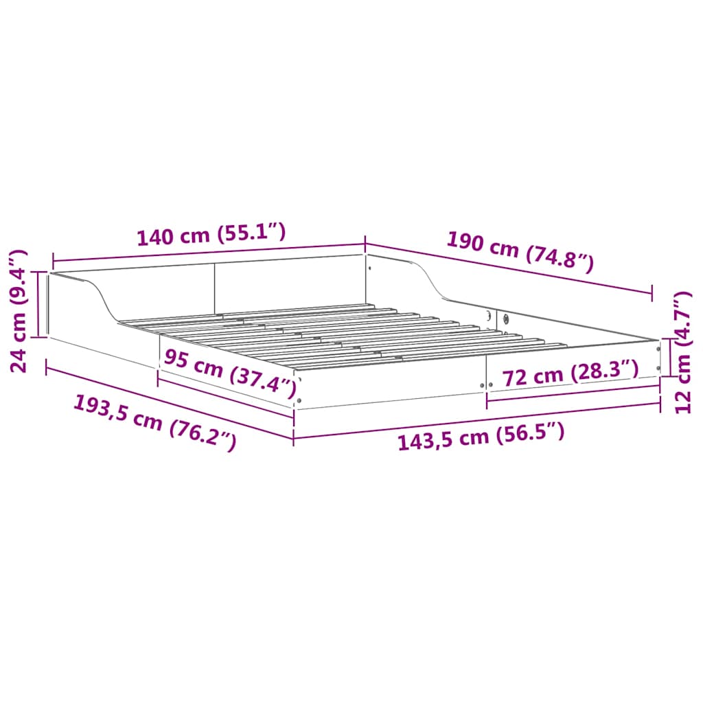 vidaXL Σκελετός Κρεβατιού Κερωτό καφέ 140 x 190 cm