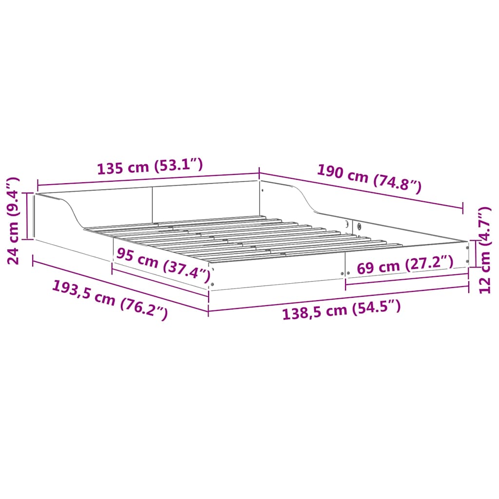 vidaXL Σκελετός Κρεβατιού Κερωτό καφέ 135 x 190 cm