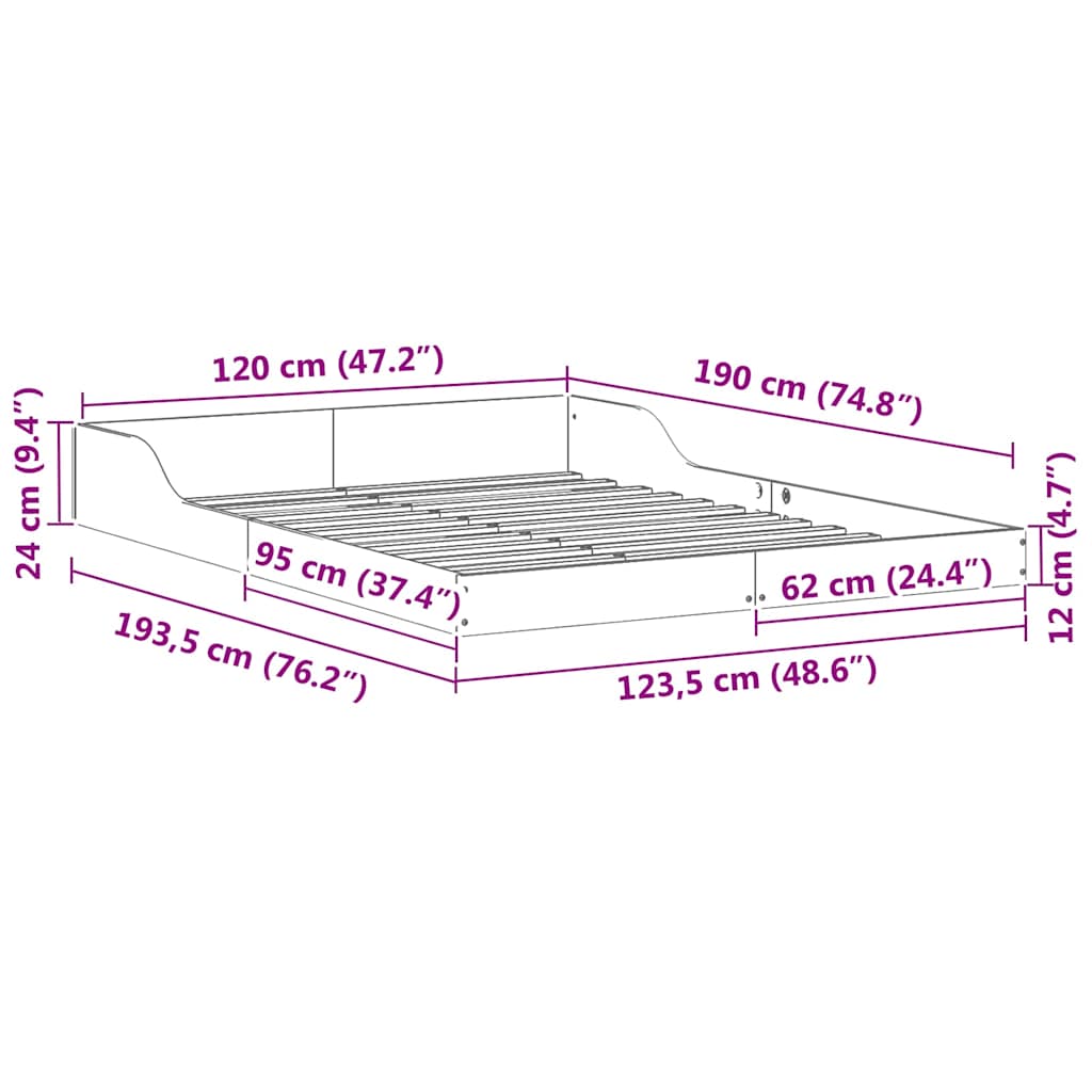vidaXL Σκελετός Κρεβατιού Κερωτό καφέ 120 x 190 cm