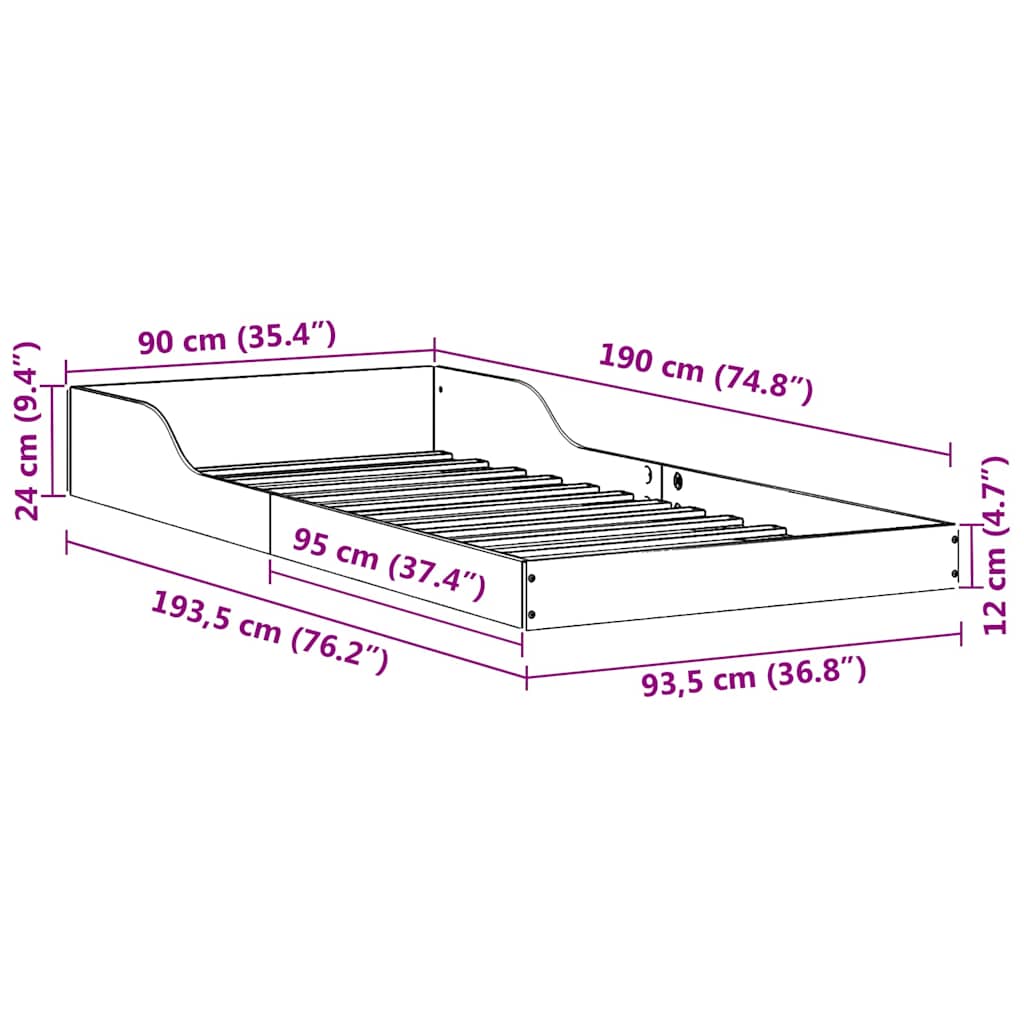 vidaXL Σκελετός Κρεβατιού Λευκό 90 x 190 cm Στερεά ξυλεία πεύκου