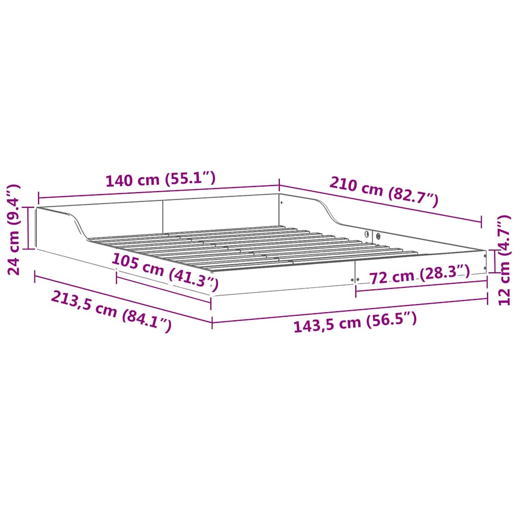 vidaXL Σκελετός Κρεβατιού Λευκό 140 x 210 cm Στερεά ξυλεία πεύκου