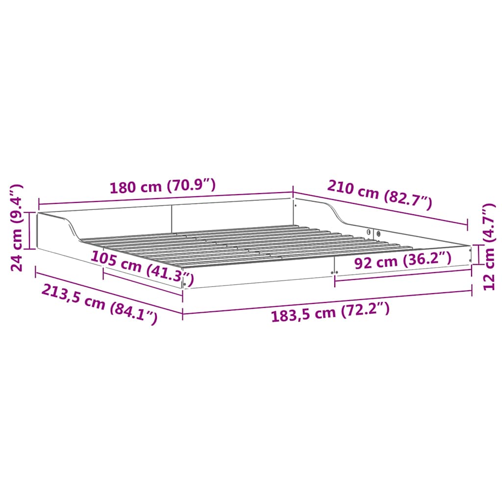 vidaXL Σκελετός Κρεβατιού Λευκό 180 x 210 cm Στερεά ξυλεία πεύκου