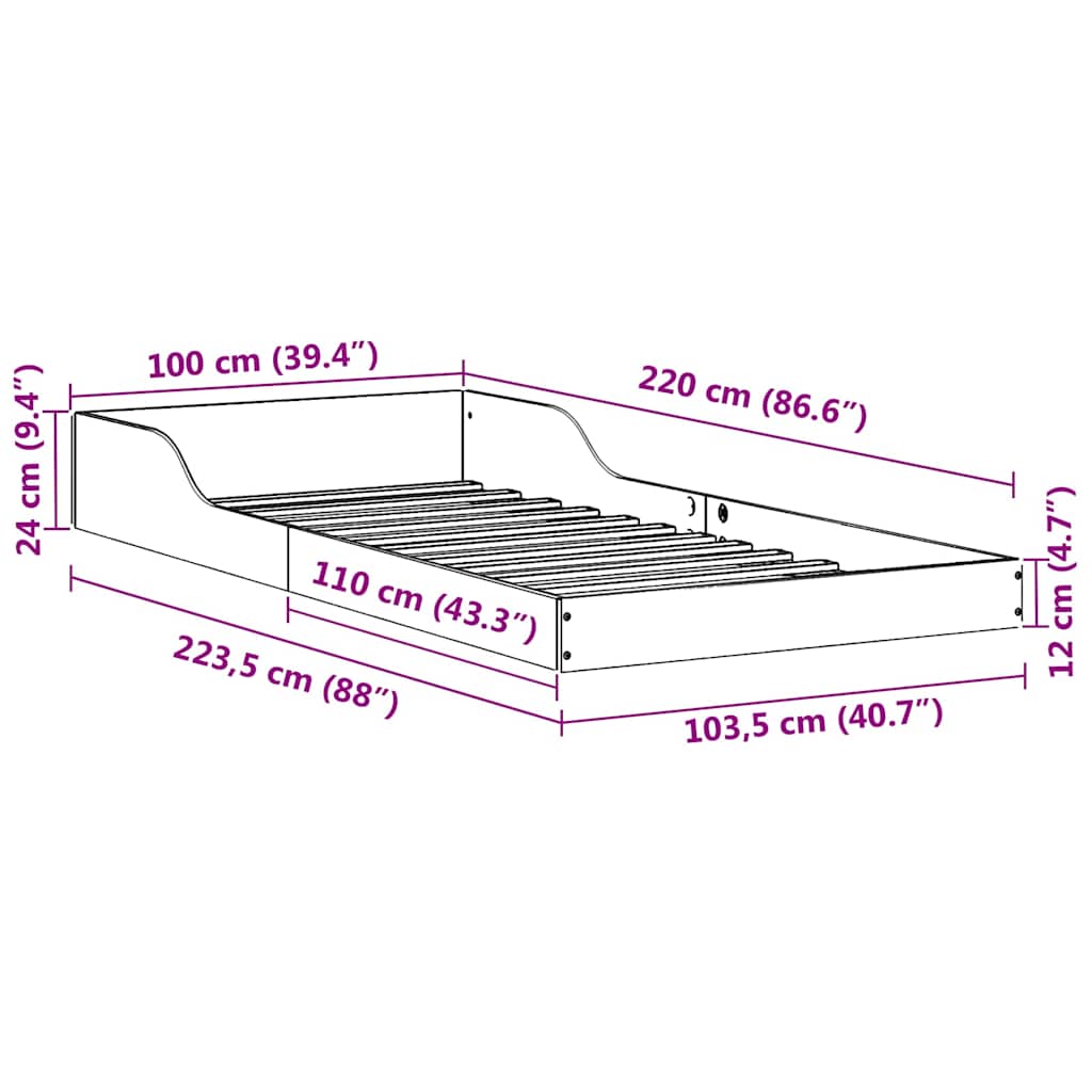 vidaXL Σκελετός Κρεβατιού Κερωτό καφέ 100 x 220 cm