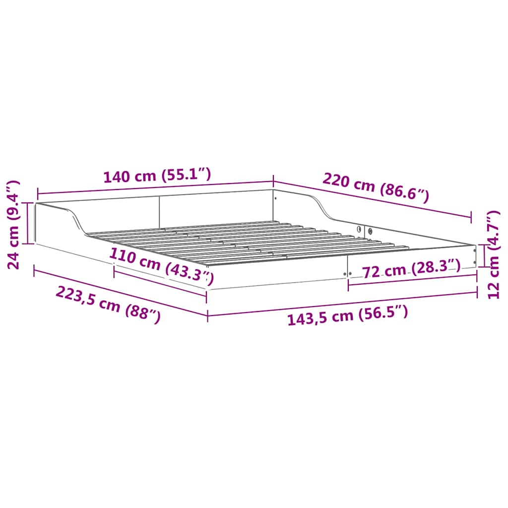 vidaXL Σκελετός Κρεβατιού Κερωτό καφέ 140 x 220 cm