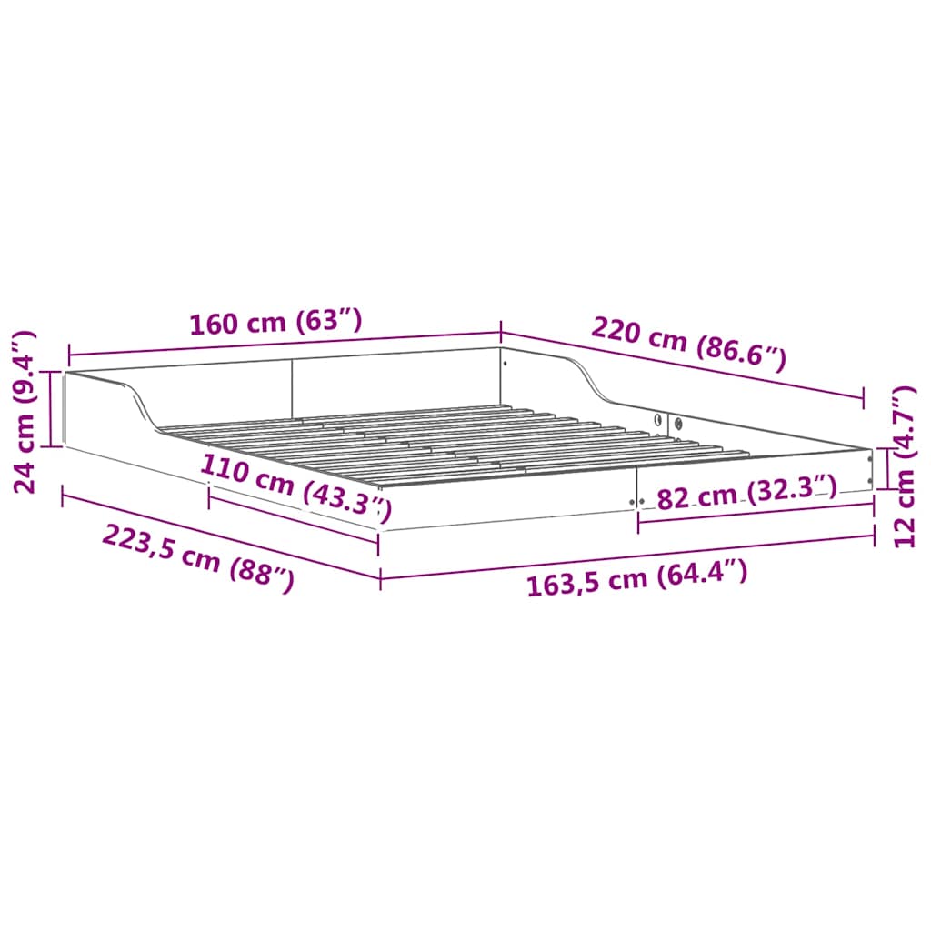 vidaXL Σκελετός Κρεβατιού Κερωτό καφέ 160 x 220 cm