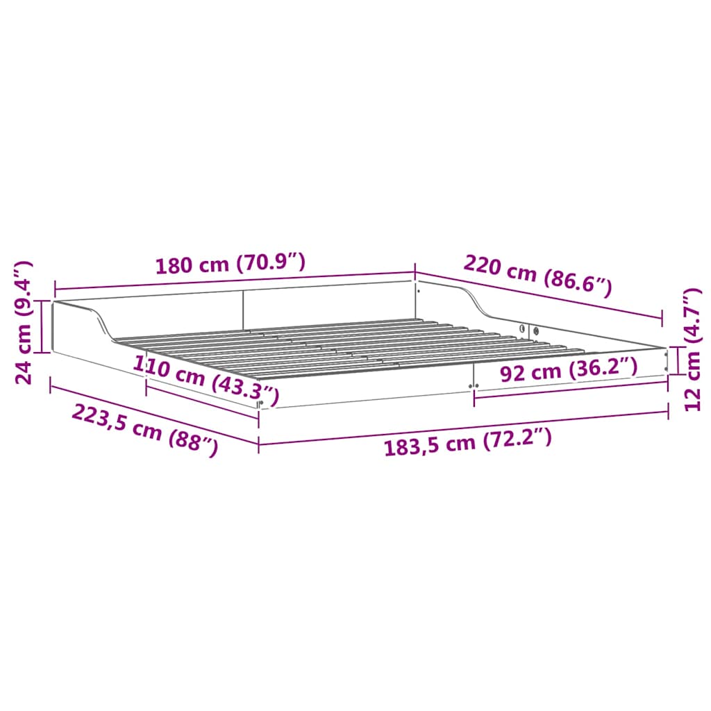 vidaXL Σκελετός Κρεβατιού Λευκό 180 x 220 εκ. Στερεά ξυλεία πεύκου