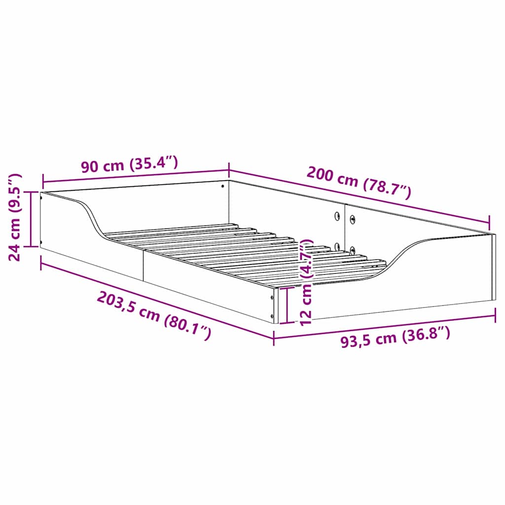 vidaXL Σκελετός Κρεβατιού Λευκό 90 x 200 cm Στερεά ξυλεία πεύκου