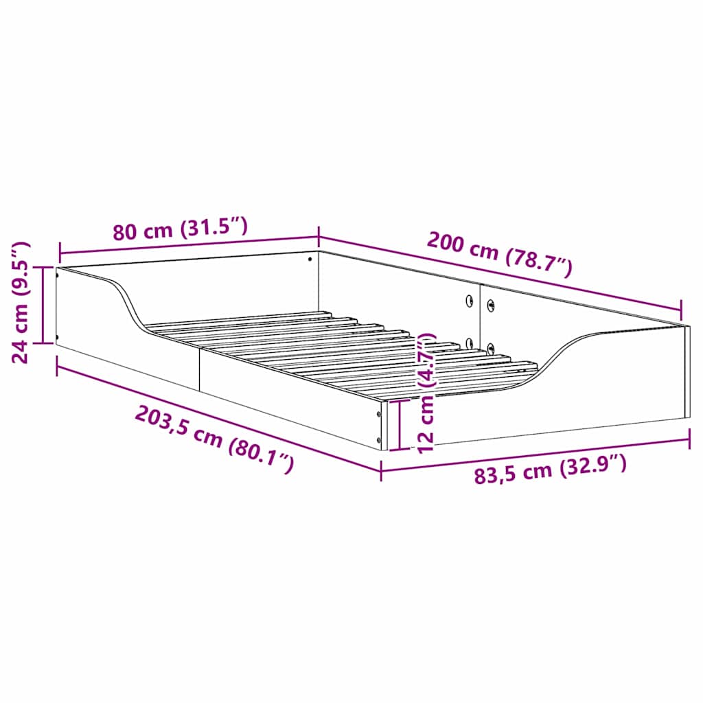 vidaXL Σκελετός Κρεβατιού Κερωτό καφέ 80 x 200 cm Στερεά ξυλεία πεύκου