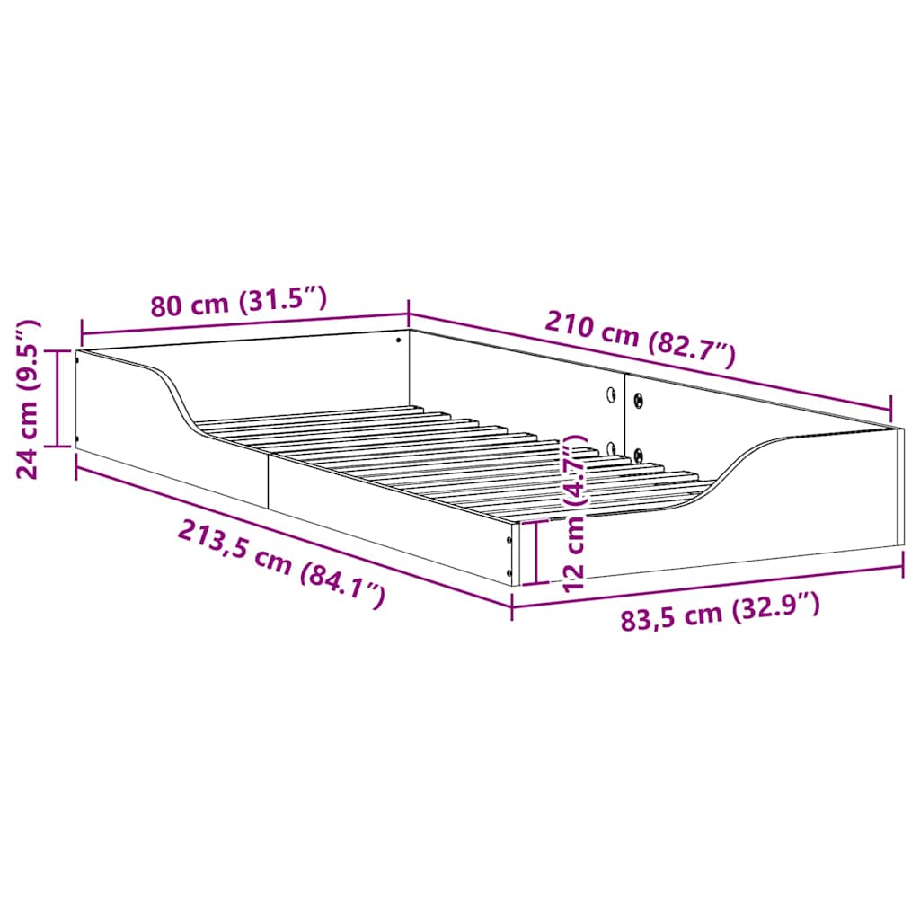vidaXL Σκελετός Κρεβατιού Κερωτό καφέ 80 x 210 cm Στερεά ξυλεία πεύκου