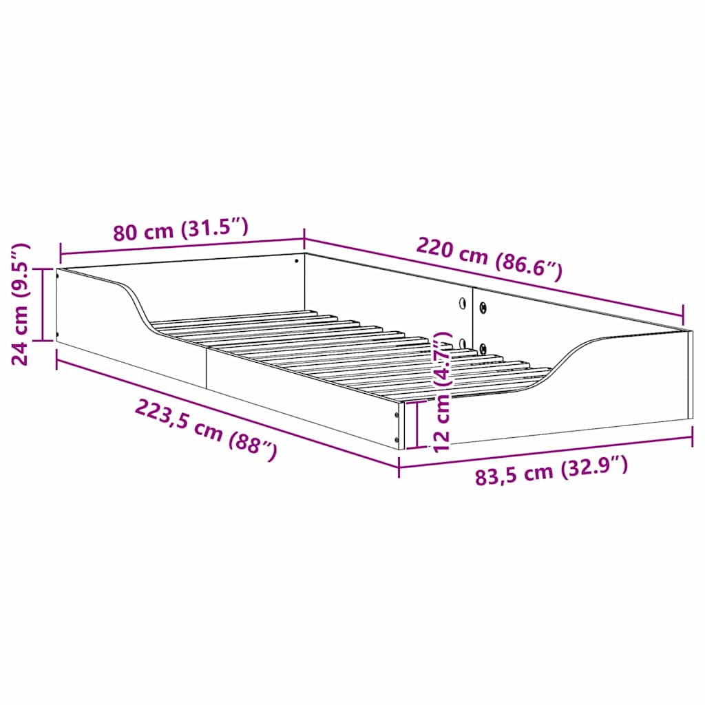 vidaXL Σκελετός Κρεβατιού Κερωτό καφέ 80 x 220 cm Στερεά ξυλεία πεύκου