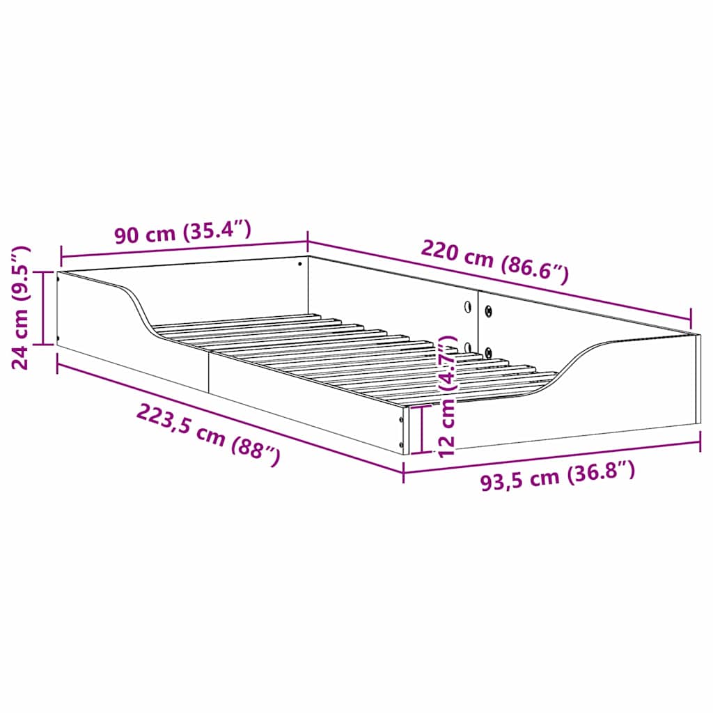vidaXL Σκελετός Κρεβατιού Κερωτό καφέ 90 x 220 cm Στερεά ξυλεία πεύκου