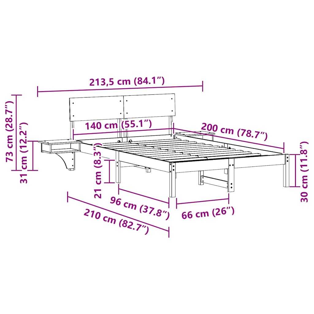 vidaXL Σκελετός Κρεβατιού Καφέ 140 x 200 cm Στερεά ξυλεία πεύκου
