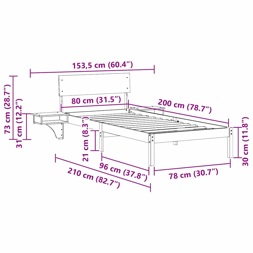 vidaXL Σκελετός Κρεβατιού Κερωτό καφέ 80 x 200 cm Στερεά ξυλεία πεύκου