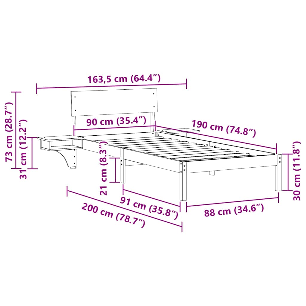 vidaXL Σκελετός Κρεβατιού Λευκό 90 x 190 cm Στερεά ξυλεία πεύκου