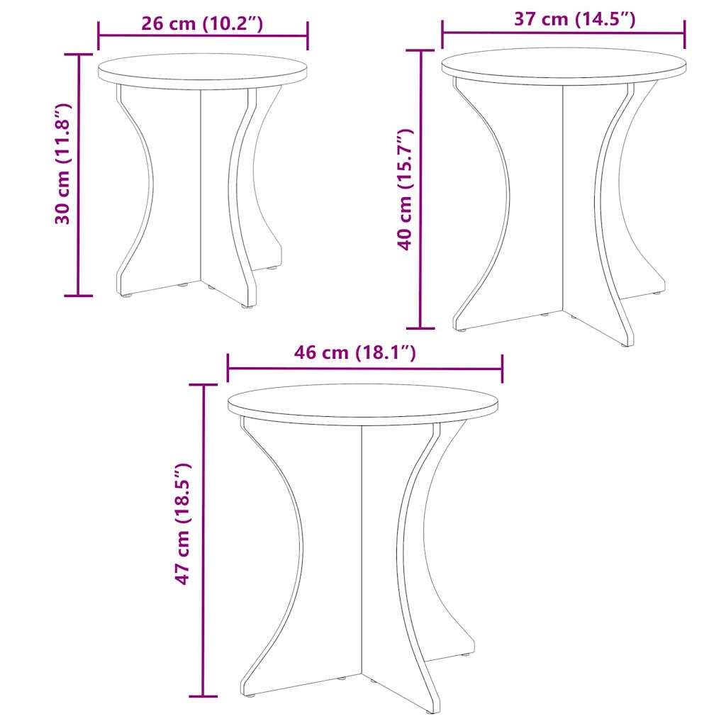 vidaXL Τραπεζάκι σαλονιού 3 τμχ. Κερωτό καφέ 46 x 46 x 47 εκ.