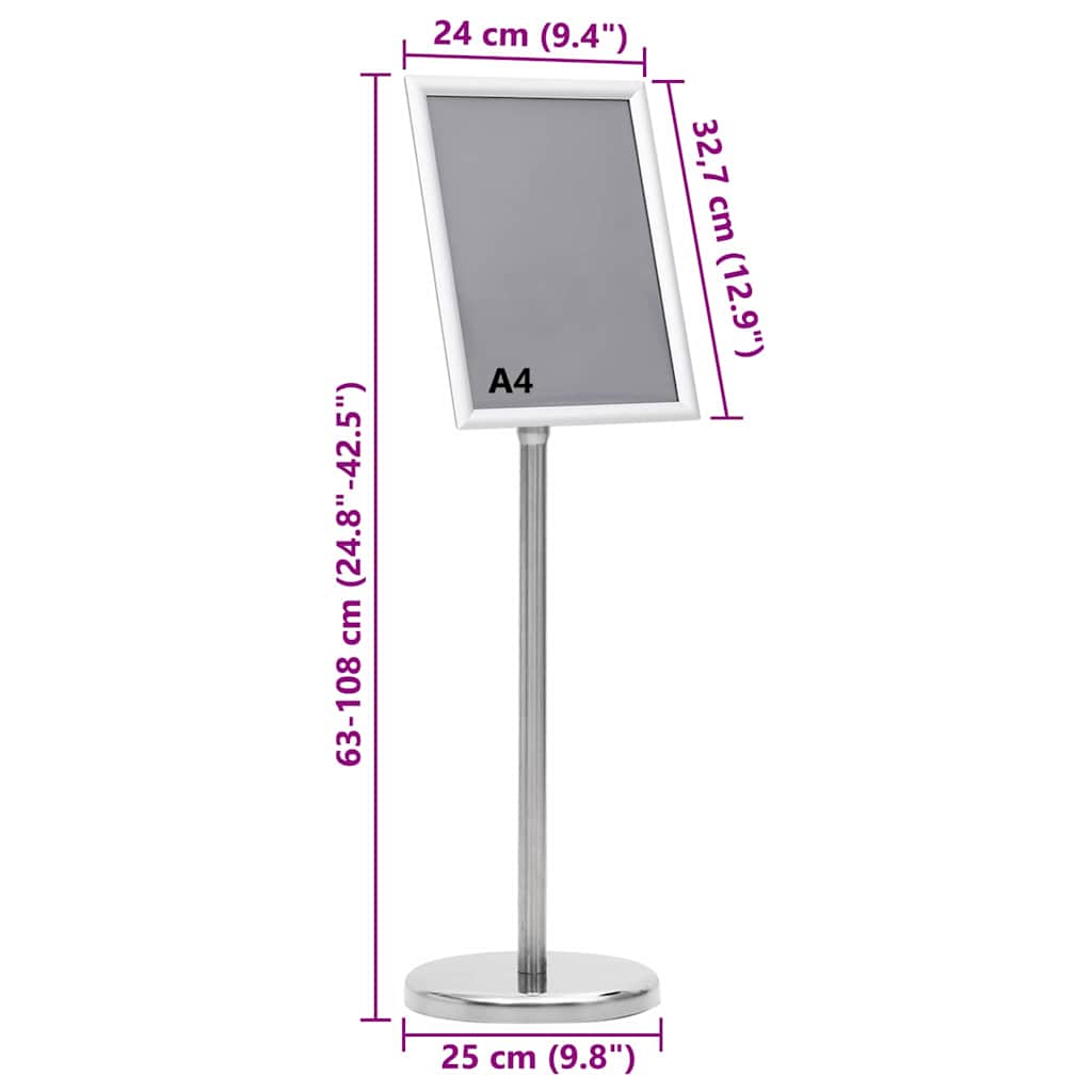 vidaXL Βάσεις Αφισών 2 pcs Ασημί 32,7 x 24 x 108 εκ. Αλουμίνιο